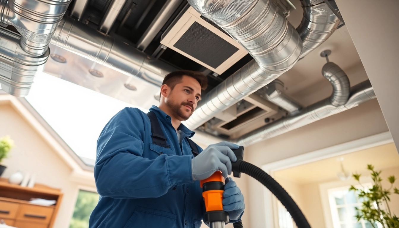 Ensure quality duct cleaning and HVAC inspection with a professional technician in action.