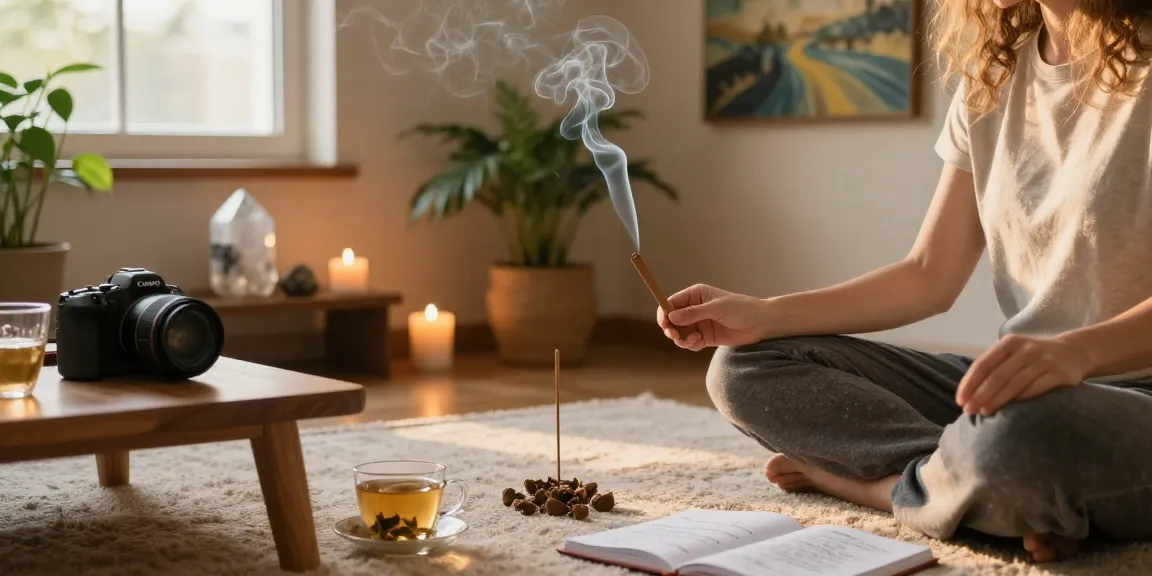 hem-incense-sticks-review meditation scene with person lighting incense, warm and calming atmosphere