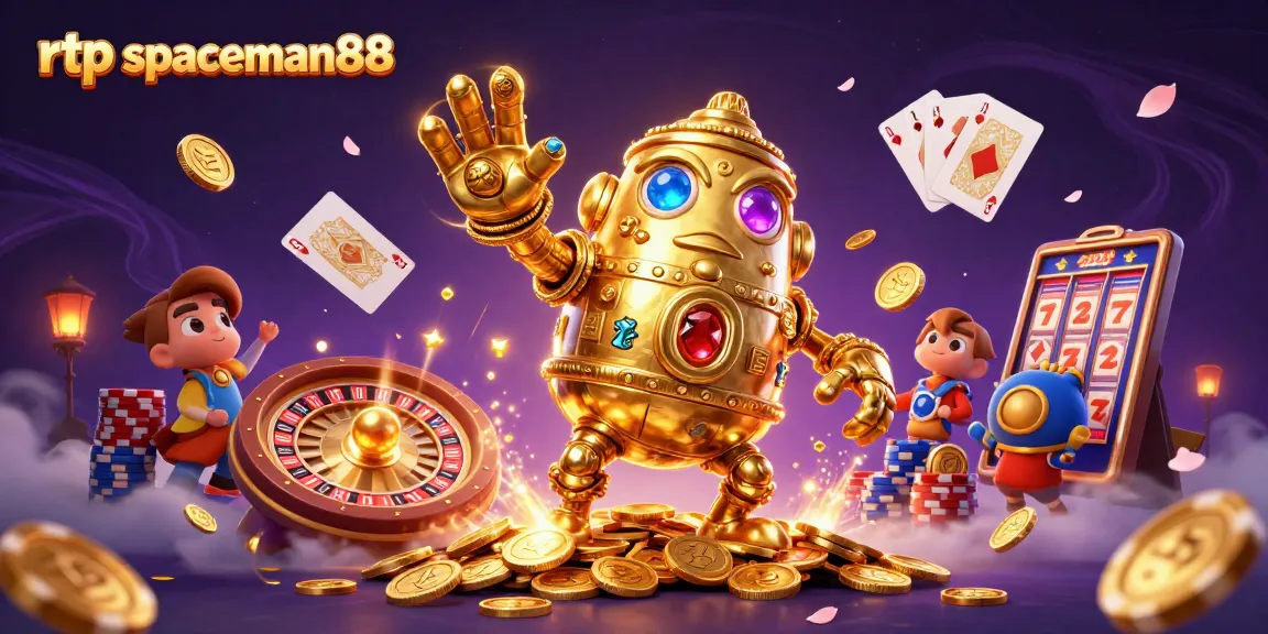 Experience the thrill of rtp spaceman88 with captivating scenes of golden golems and sparkling casino elements.