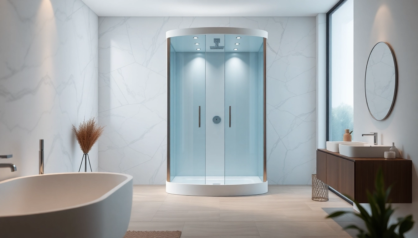 Admiring the sleek Sirhona shower cabin with stylish LED features in a modern bathroom.