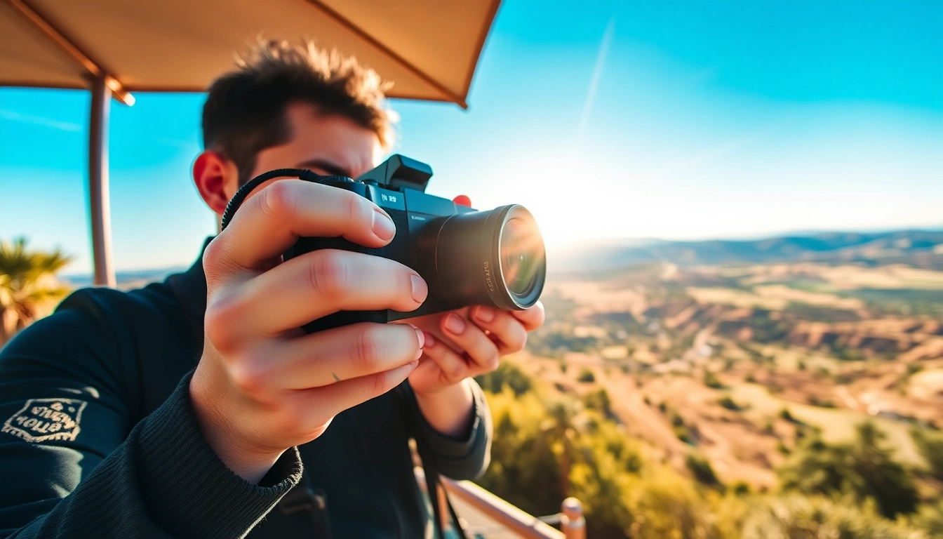 Photographer capturing 360-degree shots with an Insta360 X5 in an outdoor setting.