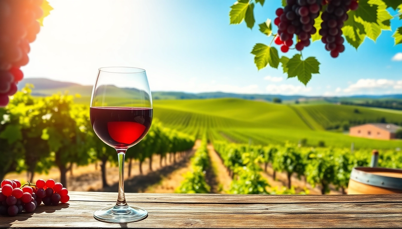 Experience wineries in Clarksburg with beautiful vineyards and elegant wine glasses in a serene setting.