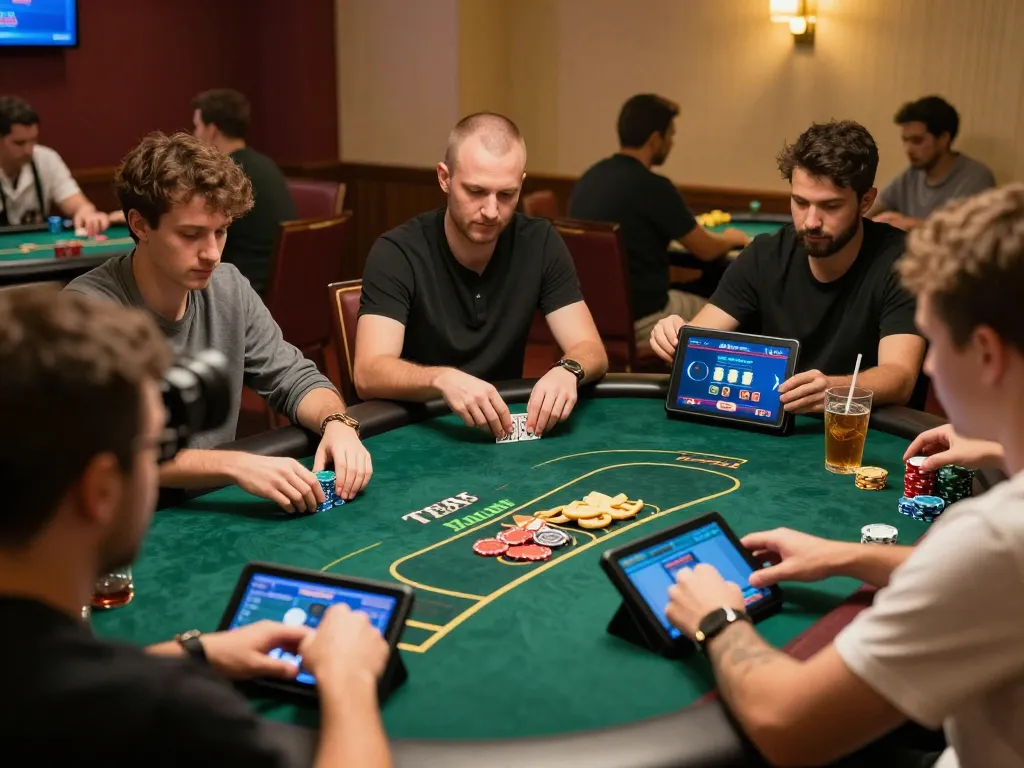 Engaging online poker session with players strategizing around the 777X interface, highlighting excitement and responsible gaming.