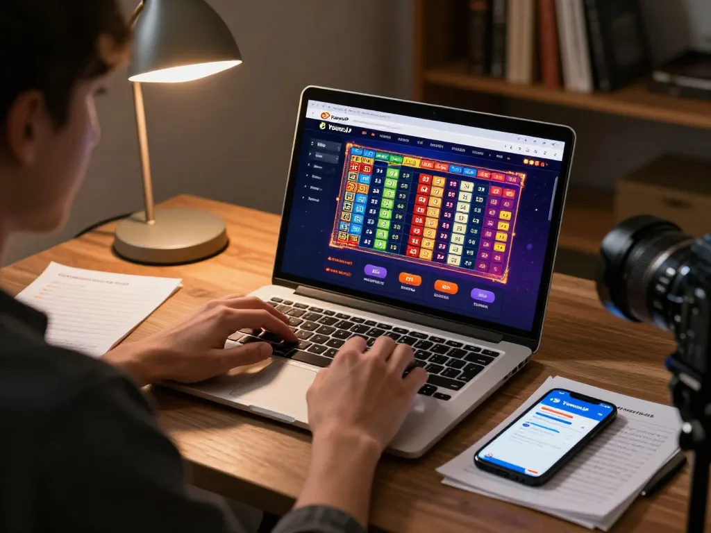 Engaging with YowesJP's fast result gaming on laptop, showcasing vibrant toto togel action.