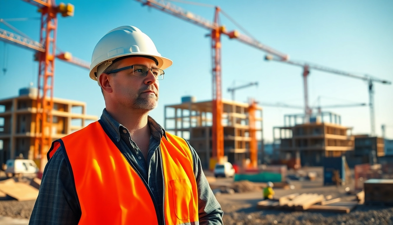 New Jersey General Contractor managing a bustling construction site with clear skies and active workers.