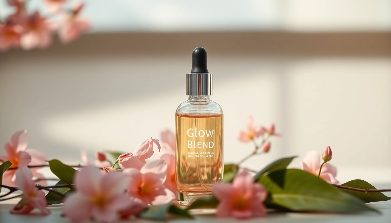 Enhance your skincare routine with Glow Blend, a luxurious product showcasing natural beauty ingredients.