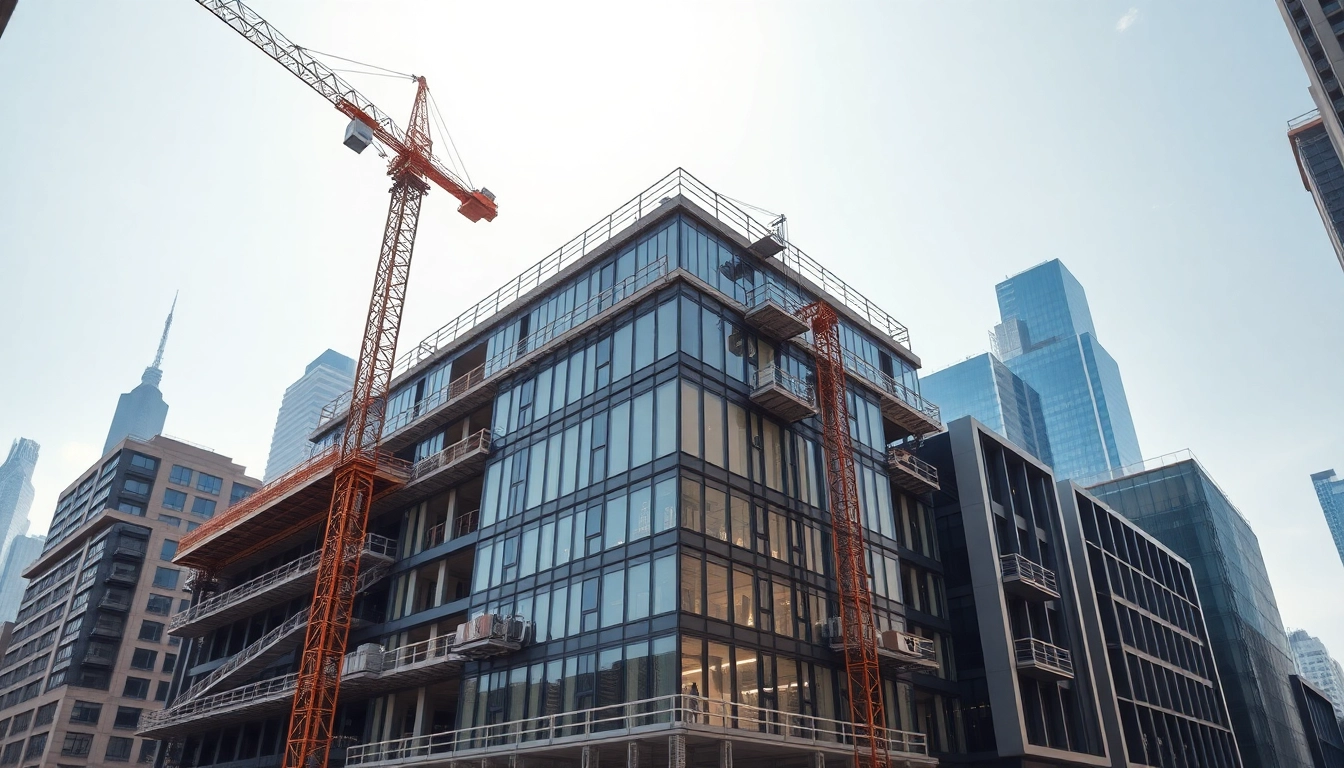 Showcasing a modern architecture and engineering firm project with urban skyline backdrop.