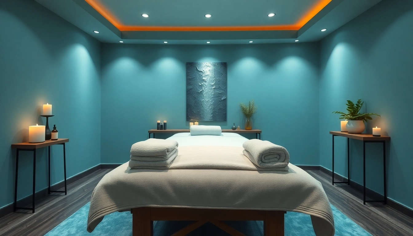 Relaxing massage therapy room for 출장마사지 with calming decor and ambient lighting.