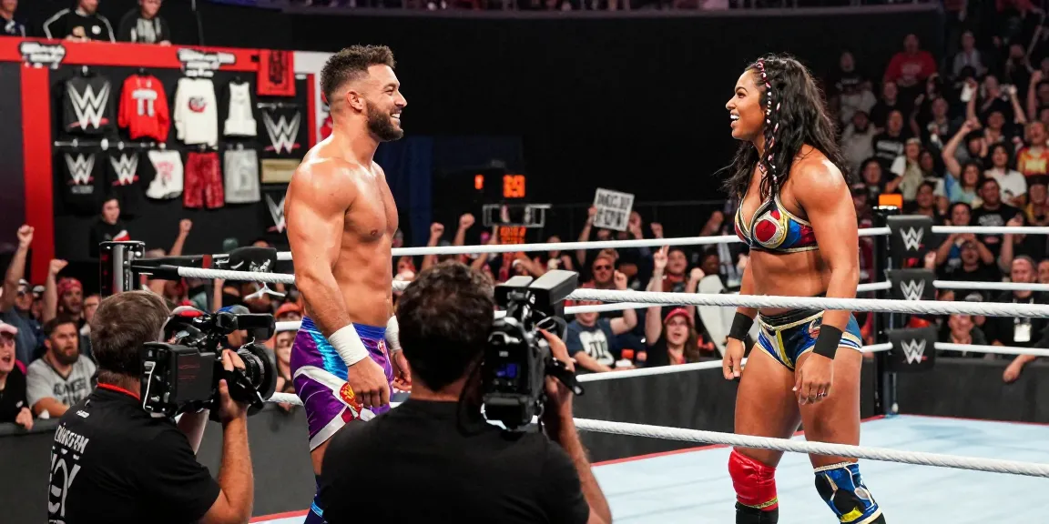 Xavier Woods and Paige interacting with fans at a WWE event, showcasing wrestling culture and vibrant atmosphere.
