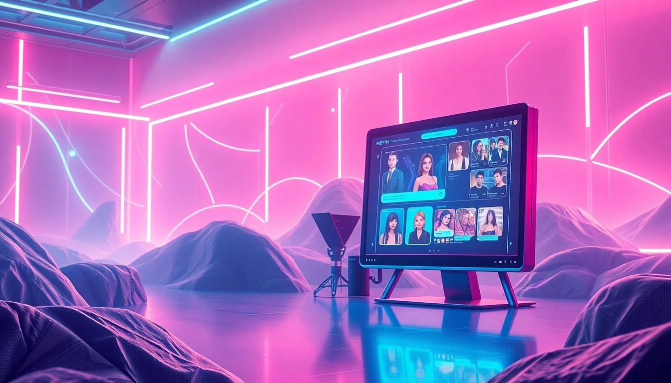 Engaging scene of NSFW AI technology showcasing interactive chatbots and customizable characters.
