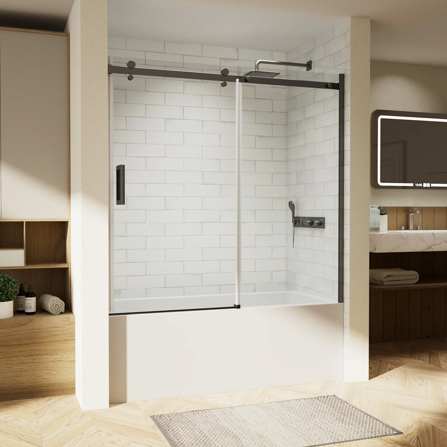 SUNNY SHOWER Frameless Sliding Shower Door for a Modern Bathroom Upgrade