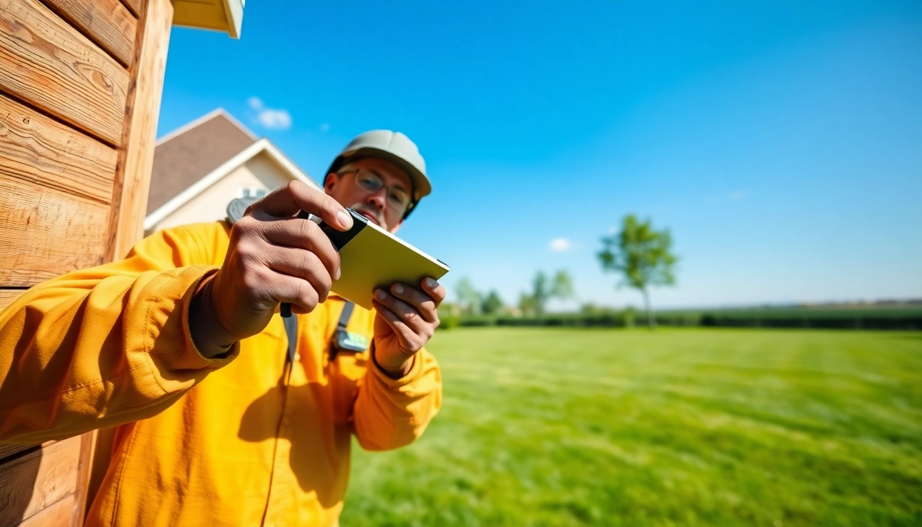 Pest control technician conducts a termite protection plan inspection in a residential setting.