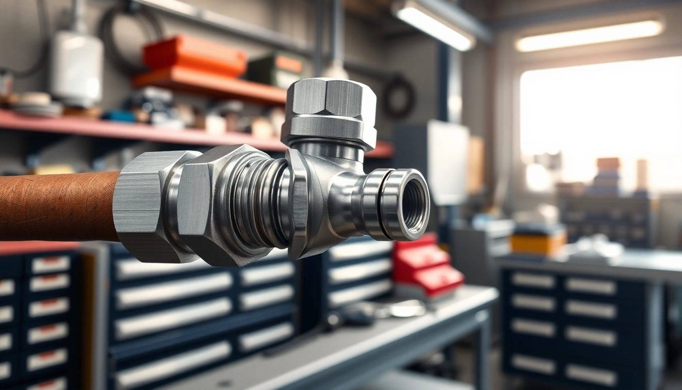 Showcasing RVNG AN Hose Fittings in a professional workshop setting with quality textures.