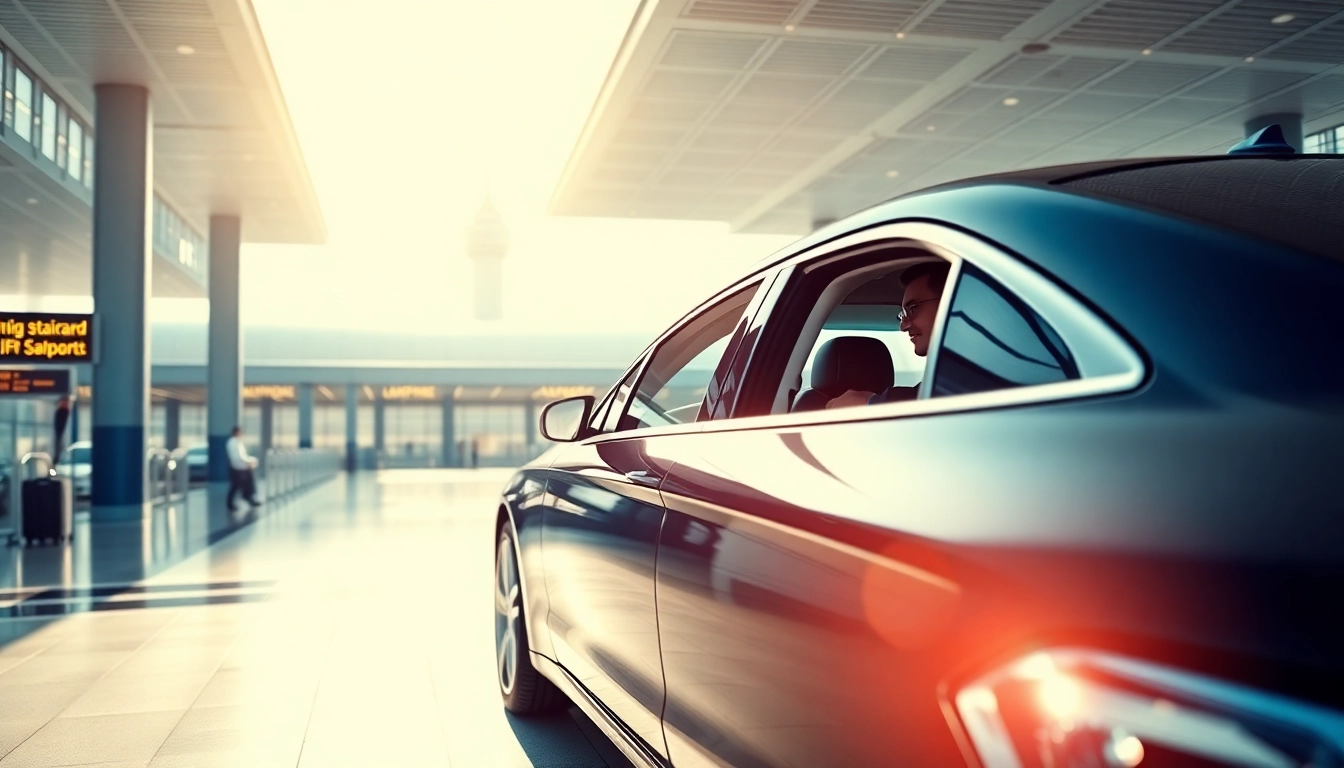 Jfk car service features professional chauffeur waiting at the airport with luxury sedan.