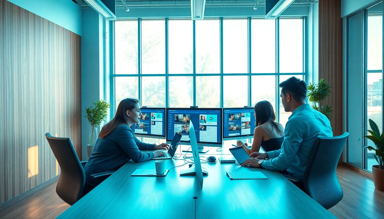 Web design company creating dynamic digital experiences in a modern office setting.