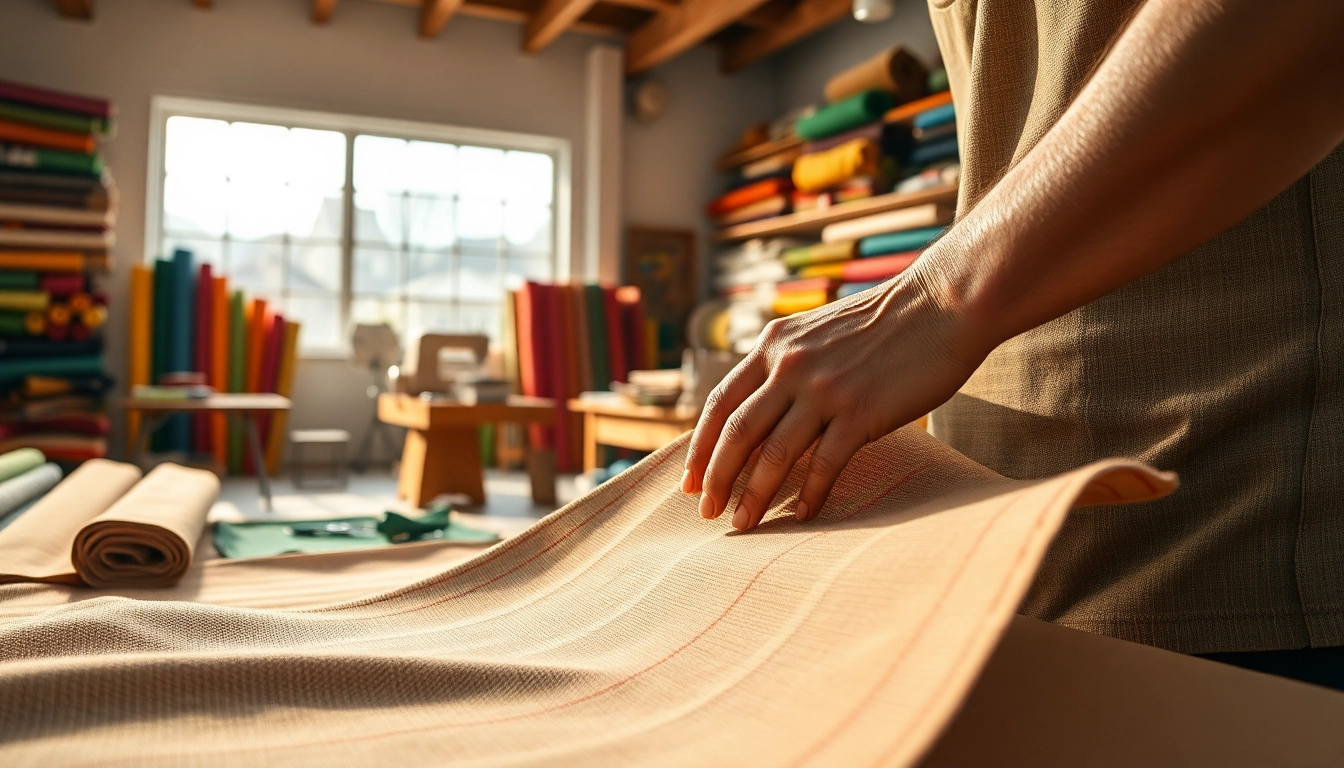 Werk met katoenen canvasstof in een heldere ambachtelijke workshop van een vaardige artisan.