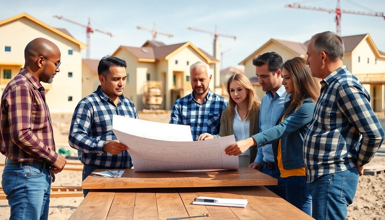 Builders strategizing at a construction site, showcasing the Texas association of builders' teamwork.