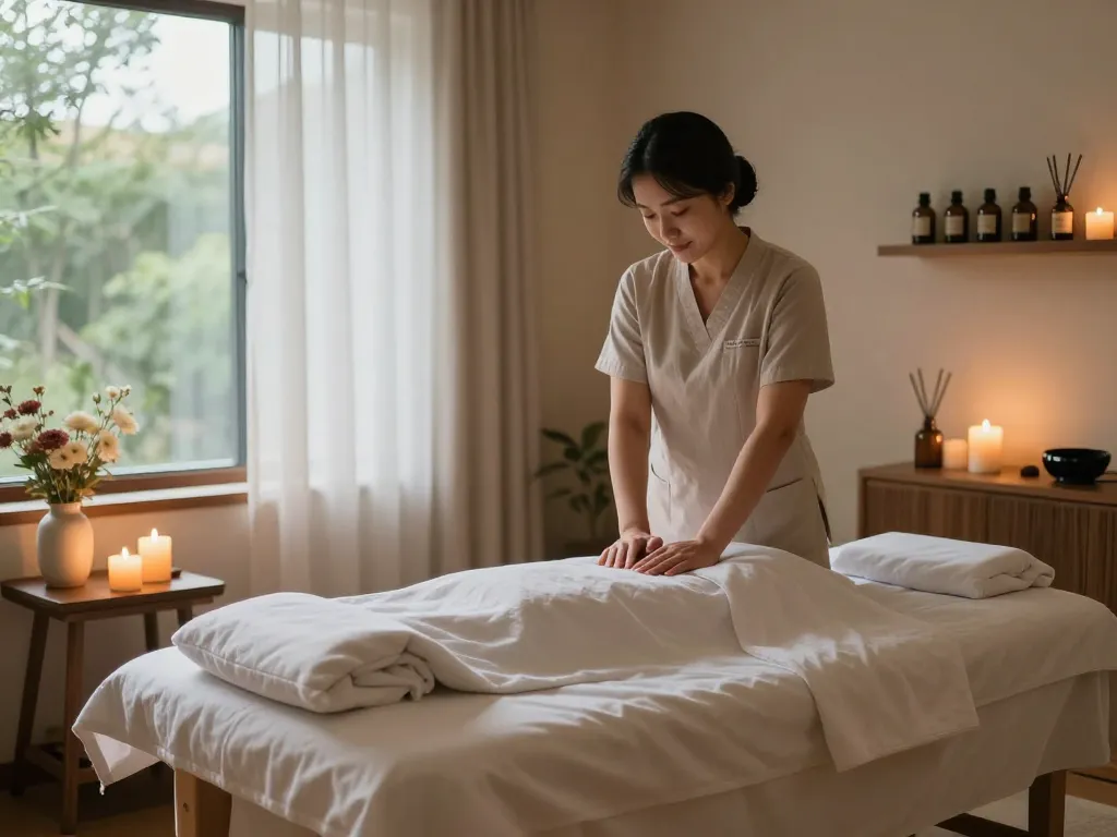 Calming 마포스웨디시 massage room with therapist and soothing ambiance.