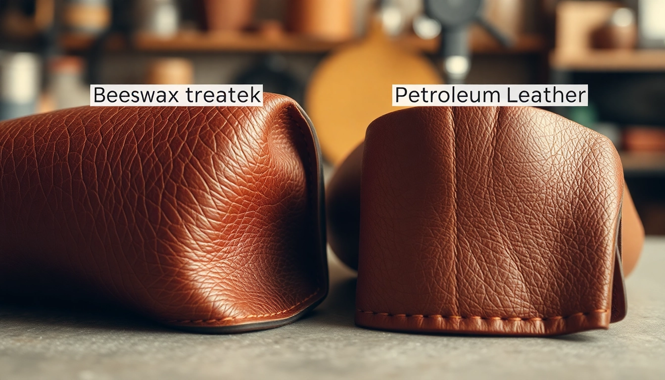 Comparison of beeswax vs. petroleum-based leather dressings on leather texture and finish.