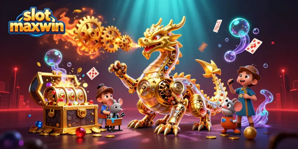 Win big with slot maxwin at a captivating 3D dragon-themed casino illustration.