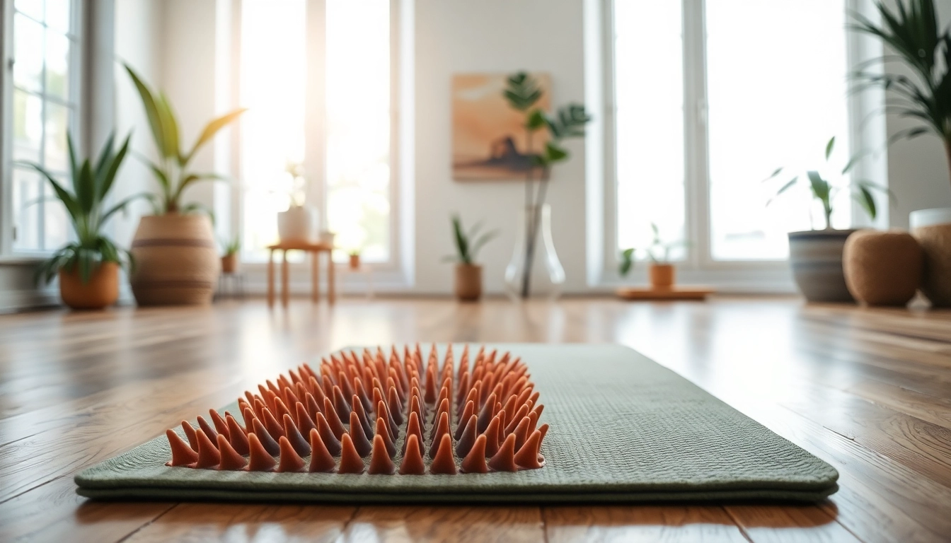 Akupressurmatte auf einem ruhigen Holzboden, ideal für Entspannung und Wellness.
