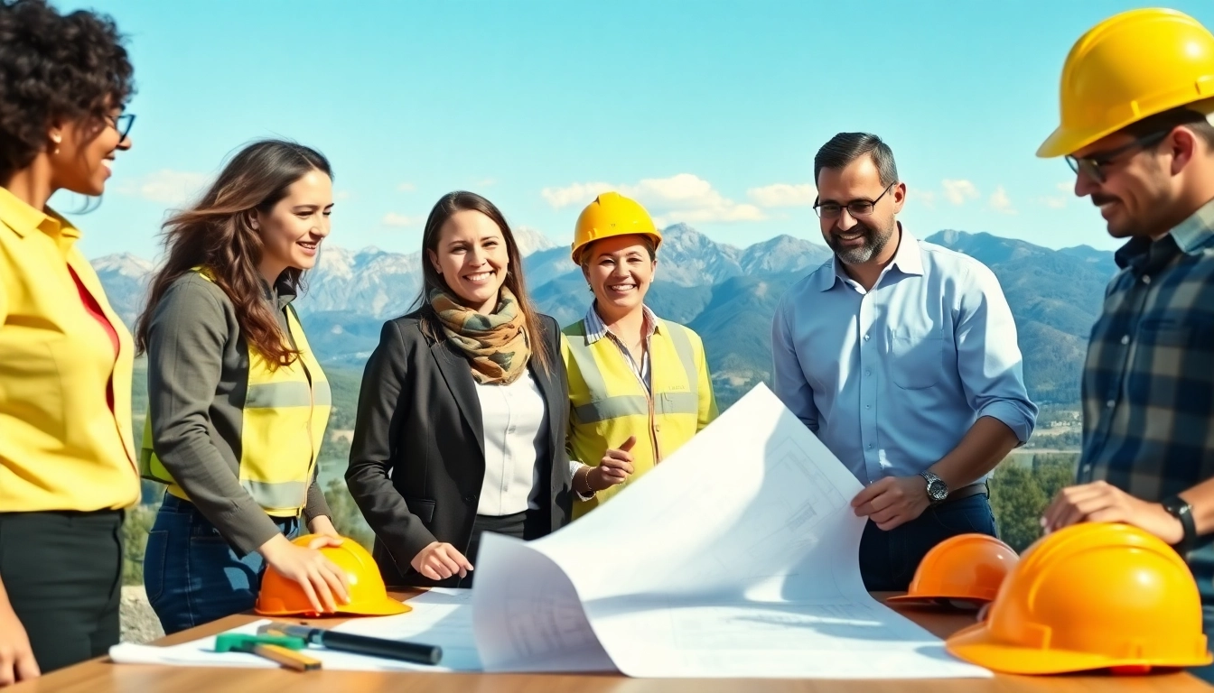 Promoting construction advocacy Colorado through teamwork among professionals in a beautiful landscape.