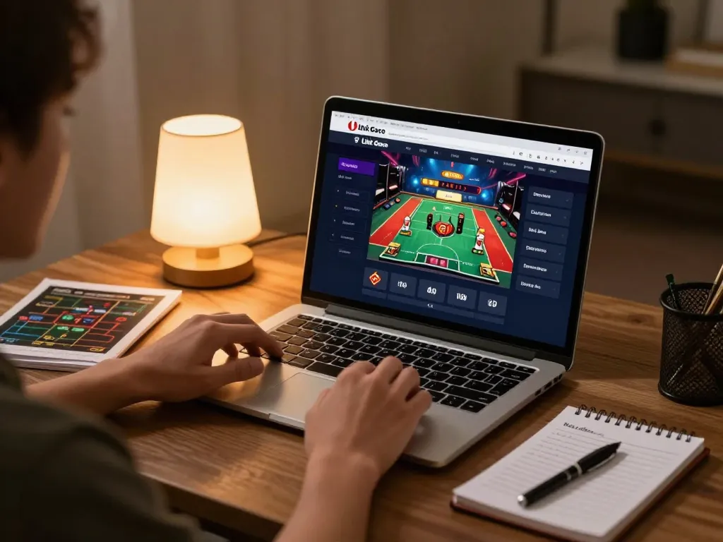 Engaging in Link Gaco online gaming strategy with elegant home office setup.