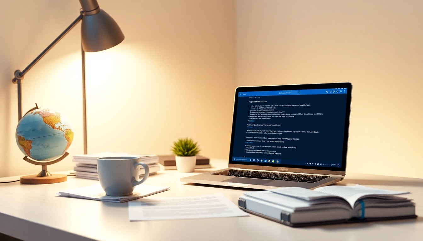 Professional workspace depicting beëdigde vertaling services with documents and translation tools.