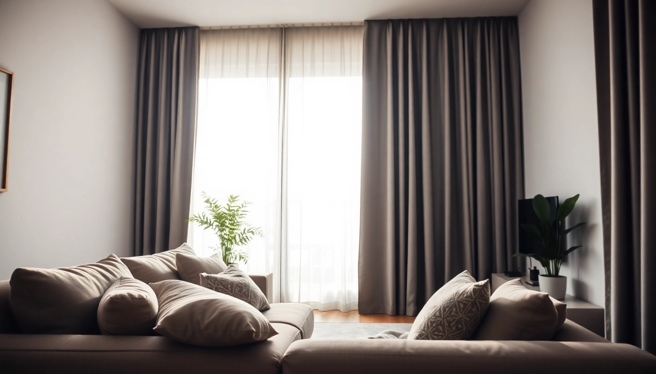 Elegante verduisterende gordijnen in een stijlvolle woonkamer creëren een serene ambiance.