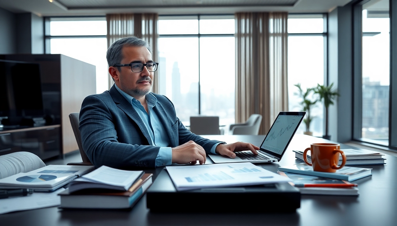 Analyze global wealth scope trends with financial advisor in a modern office setting.