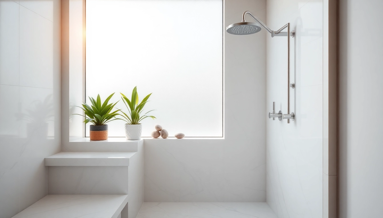 Experience elegant showers Australia with a modern marble setup and warm natural lighting.
