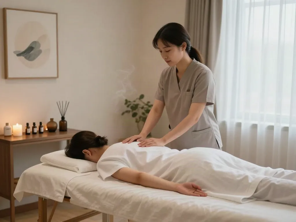 Experience serene 신촌출장마사지 in a tranquil therapy room with soothing ambiance.
