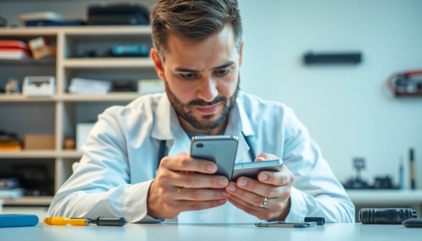 Sell broken phone cash: Technician repairing a smartphone in a bright workshop.