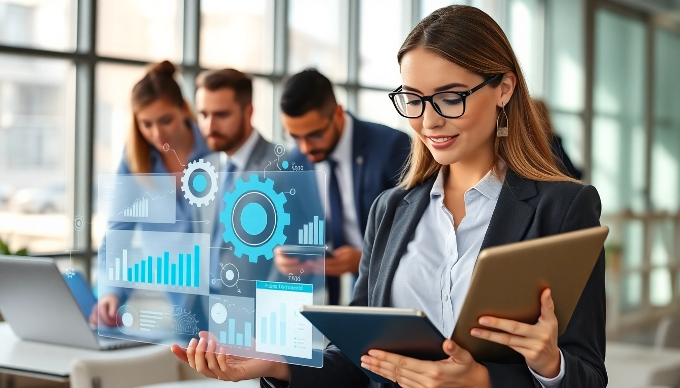 Efficient enterprise assistant collaborating in a modern office environment.