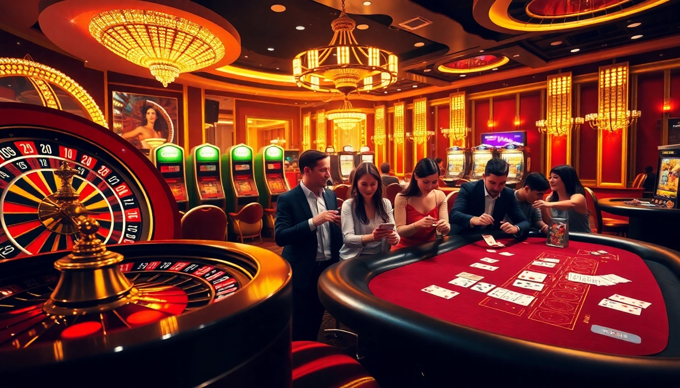 Players engaging with Thabet's vivid online casino games, betting with cards and chips.
