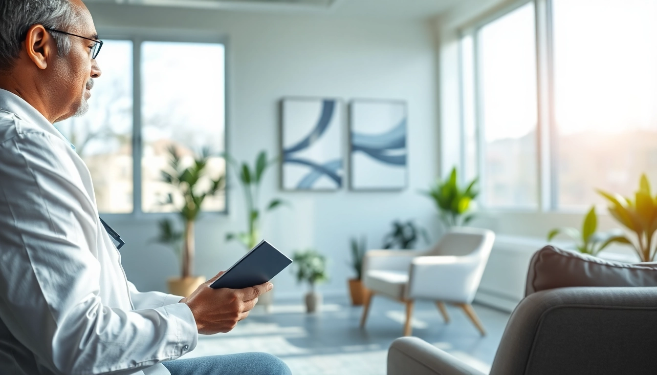 Engaging psychiatrist in Dubai listening to a patient in a serene therapy room.