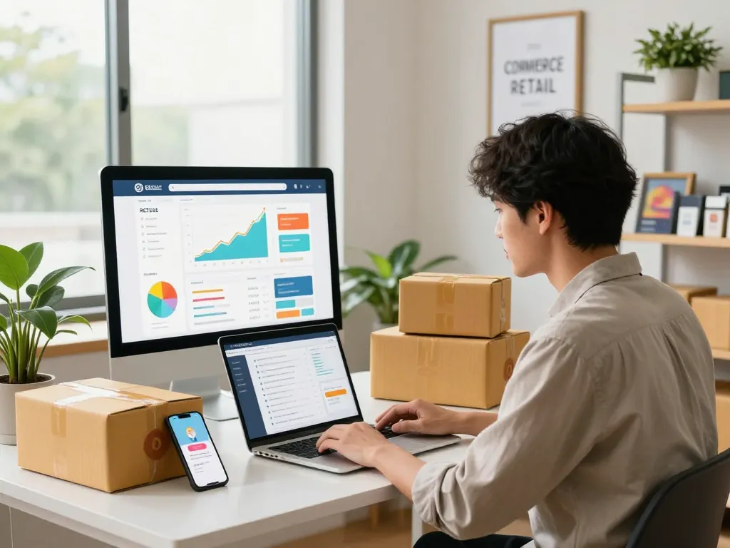 Dropshipping Dead in 2026: Entrepreneur analyzing eCommerce metrics in a modern workspace.