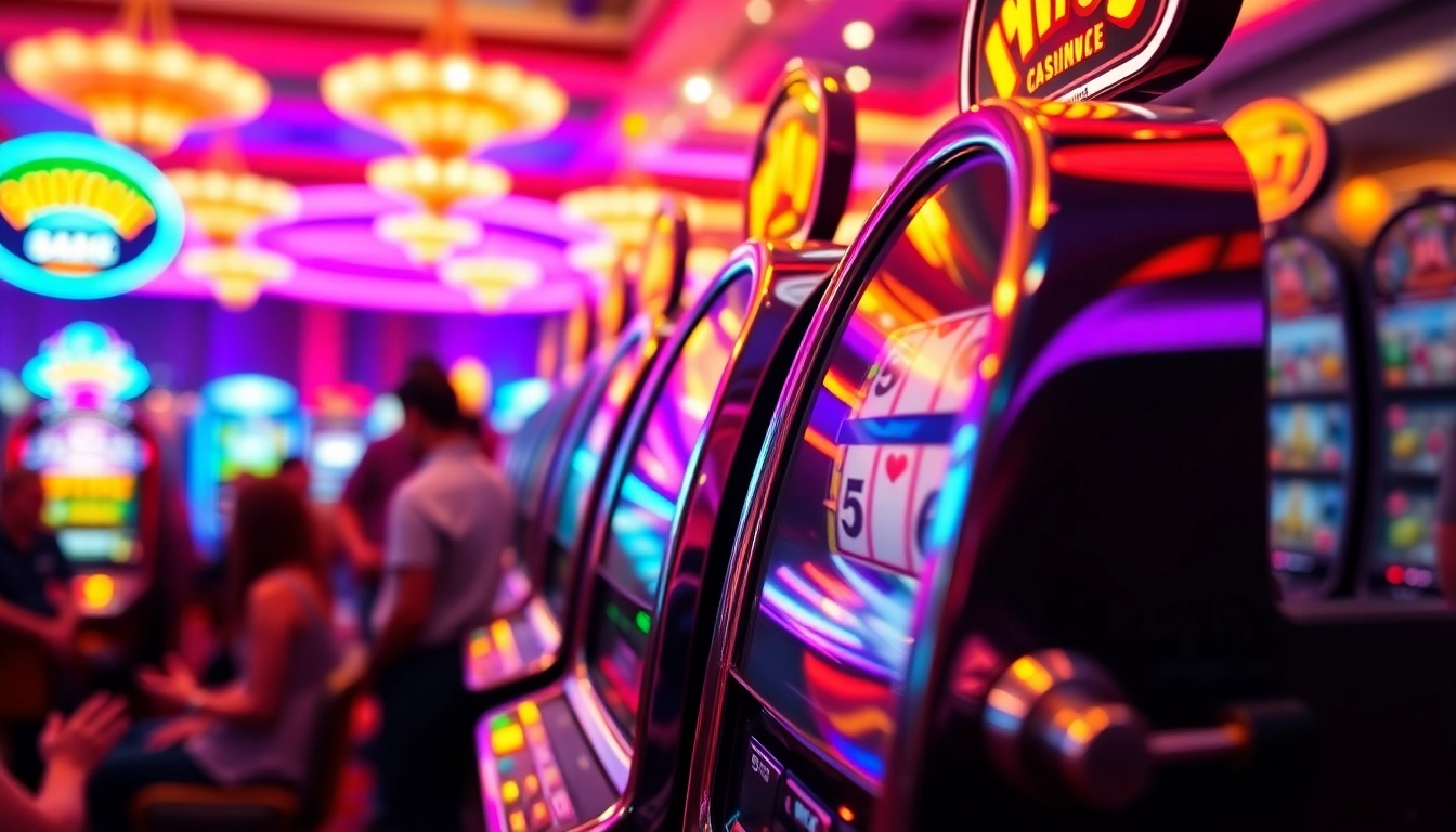 Menangkan slot resmi di mesin kasino yang meriah dengan pencahayaan warna-warni.