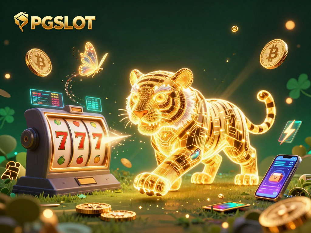 Win big with PG SLOT in an immersive 3D digital casino filled with neon elements and slot reels.