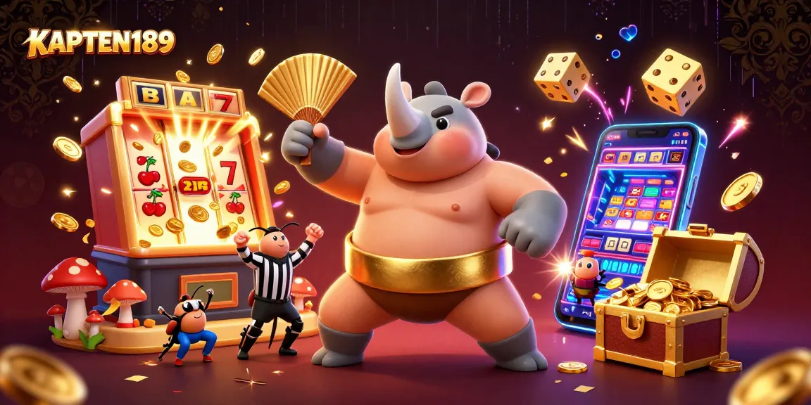 Menangkan jackpot KAPTEN189 dengan ilustrasi kartun kasino yang penuh warna dan interaktif.