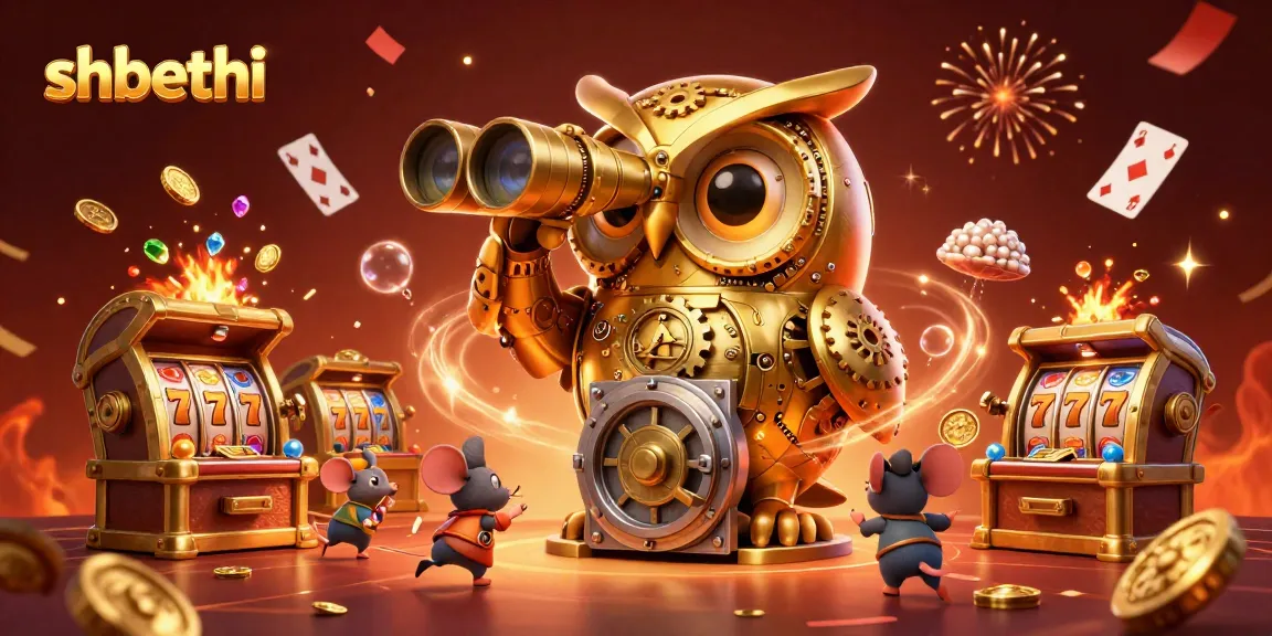 Experience thrilling gameplay at shbethi with dynamic casino illustrations of clocks, owls, and treasures.