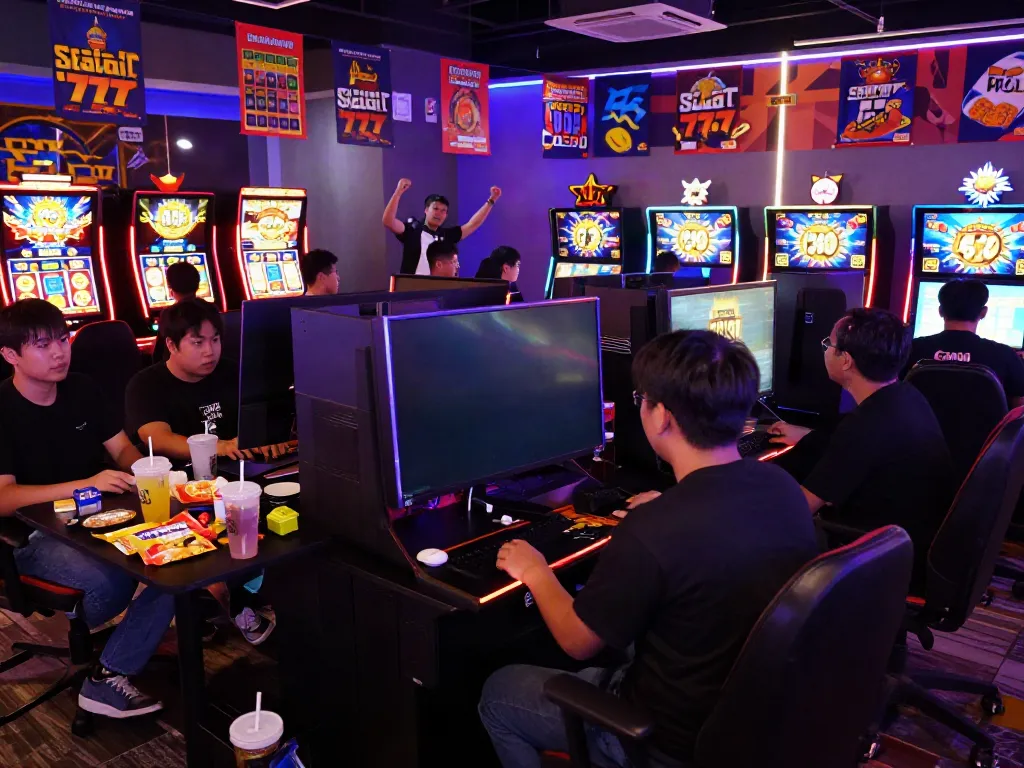 Pengalaman seru bermain Slot777 di pusat permainan online yang ramai.