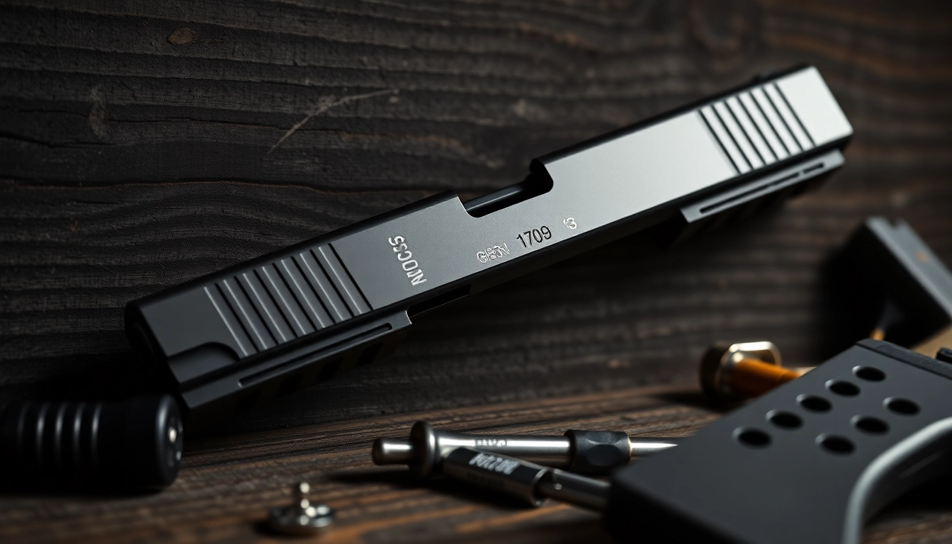 Showcase the Glock 19 Gen 3 OEM Slide with detailed craftsmanship highlighted in a professional setting.