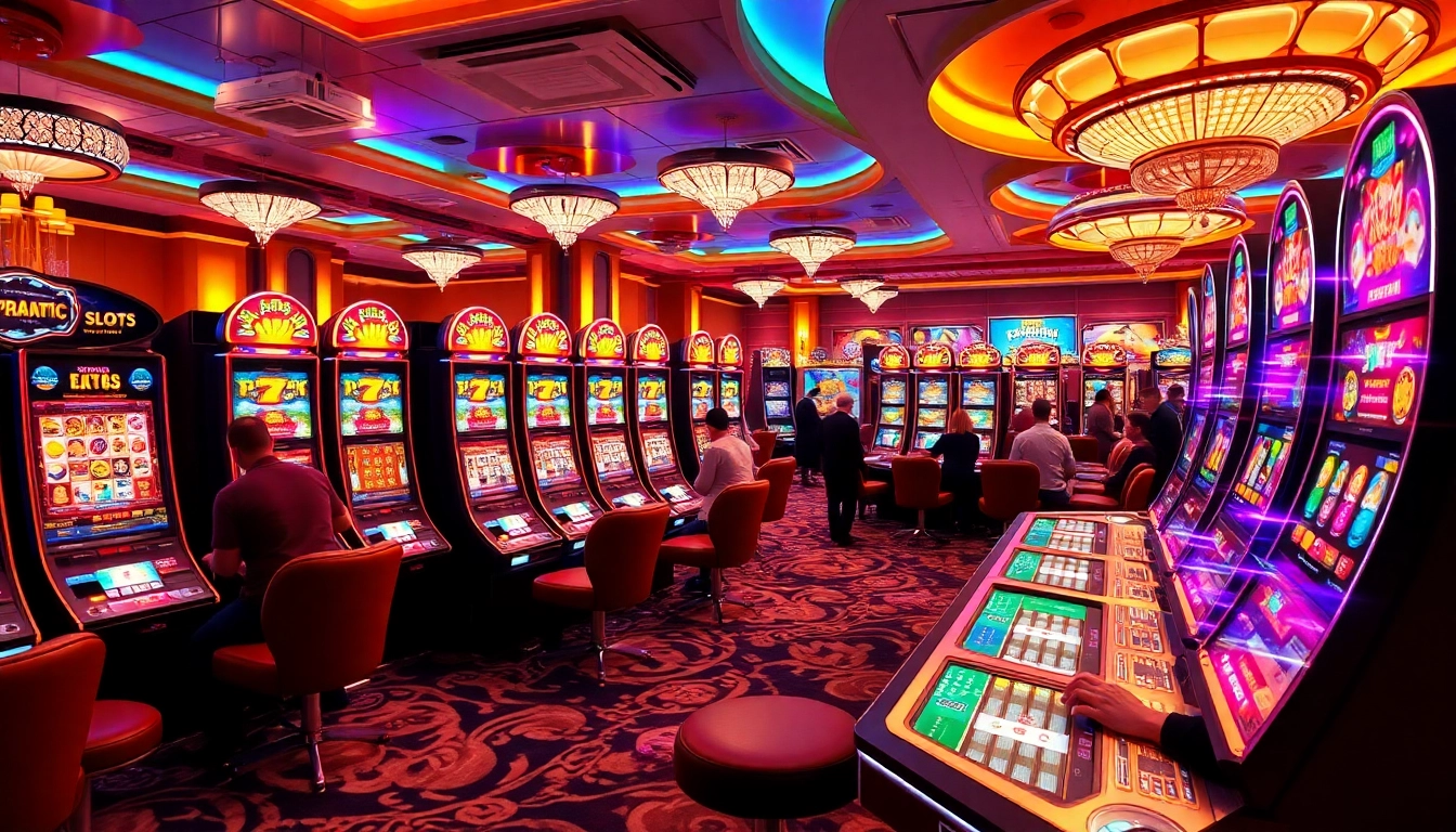 Players enjoying the thrill of high-stakes pragmatic slot machines in an upscale casino.