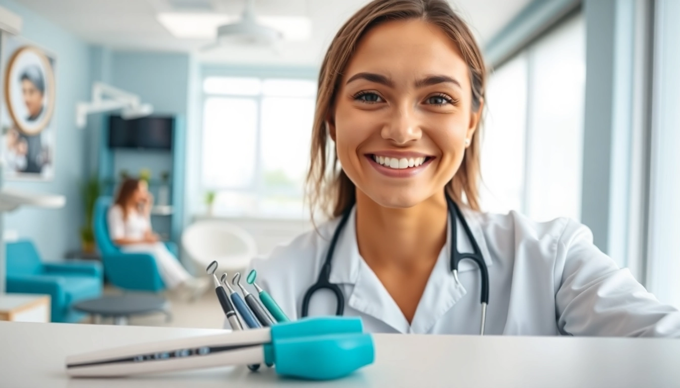 Dentist in Tinley Park IL demonstrating care and professionalism in a bright clinic.