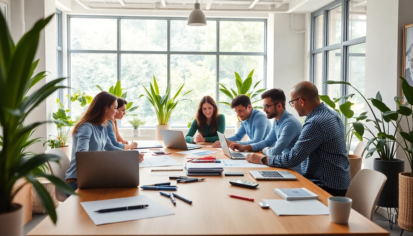 Dynamic team collaboration at a web design company in a modern office.