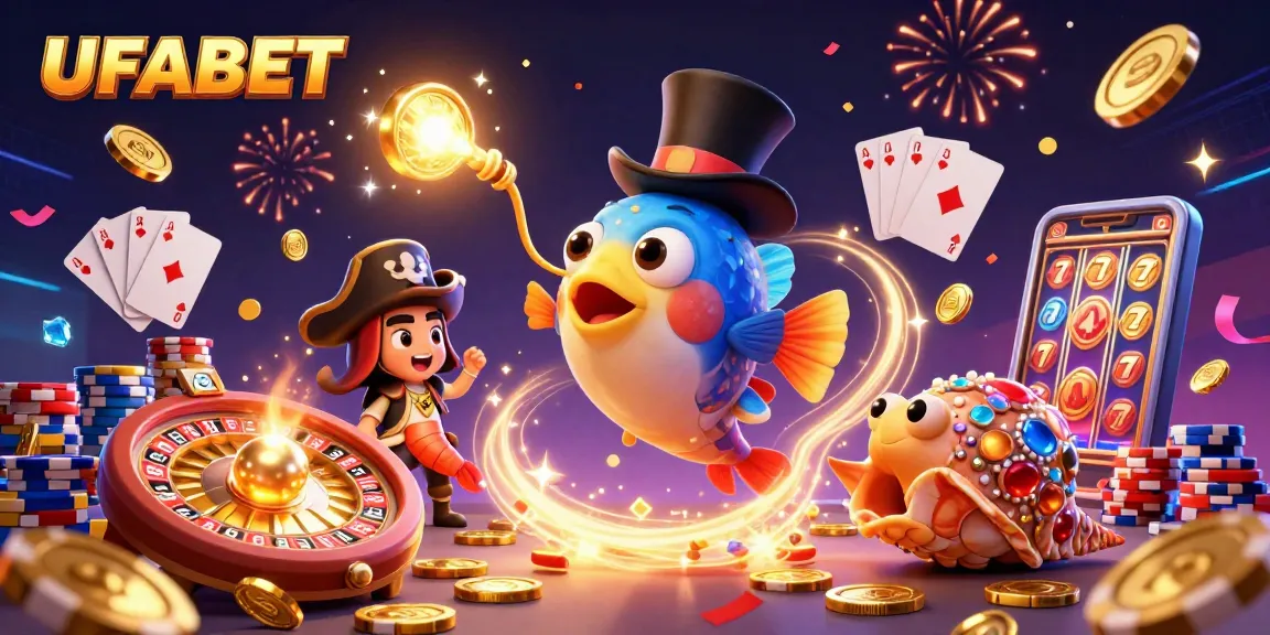 Experience the excitement of UFABET with lively gaming characters, bright casino elements, and dynamic action spreading joy.