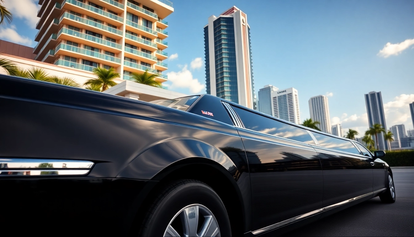 Experience luxury with VIP Miami Limo parked at a luxurious hotel under natural daylight.