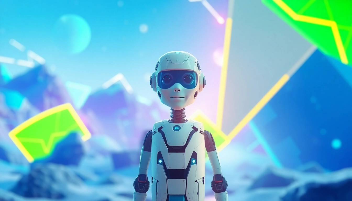 Engaging AI avatar interacting in a lively digital environment.