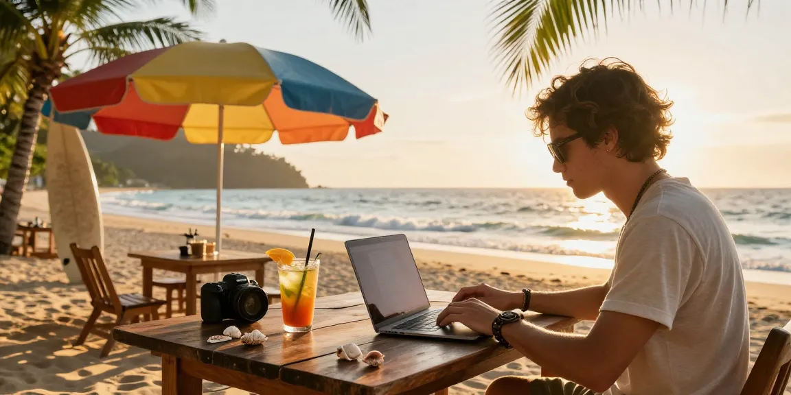 Explore remote work opportunities with https://raja328argent.com/ at a scenic beachside café